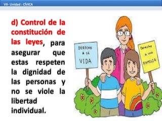 , para
queasegurar
estas respeten
la dignidad de
las personas y
no se viole la
libertad
individual.
VII- Unidad : CÍVICA
 