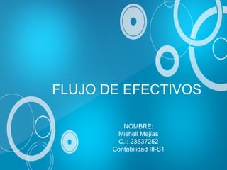 FLUJO DE EFECTIVOS
NOMBRE:
Mishell Mejías
C.I: 23537252
Contabilidad III-S1
 