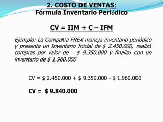 EJEMPLO:La compañía FREX LTDA Nit 800.9863-1 dedicada a la venta de ambientadores para carros nos pide realizar el Estado de Pérdidas y Ganancias del período comprendido entre el 1 de enero y el 31 de diciembre de 2010.