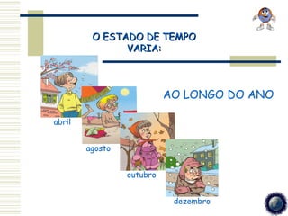 O ESTADO DE TEMPO
               VARIA:



                           AO LONGO DO ANO

abril


        agosto


                 outubro


                            dezembro
 