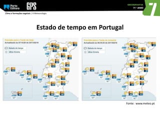 Clima e formações vegetais | A Meteorologia
Estado de tempo em Portugal
Fonte: www.meteo.pt
 