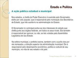 Estado e Política  Rodrigo Rodrigues (Filosofia e Sociologia)  