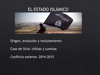 EL ESTADO ISLÁMICO
Origen, evolución y reclutamiento
Caso de Siria: chíitas y sumitas
Conflicto externo: 2014-2015
 