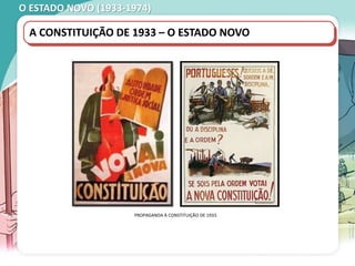 O ESTADO NOVO (1933-1974)
A CONSTITUIÇÃO DE 1933 – O ESTADO NOVO
PROPAGANDA À CONSTITUIÇÃO DE 1933.
 
