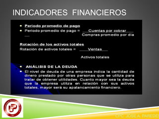 INDICADORES FINANCIEROS 
CPC JOSE A. PAREDES  