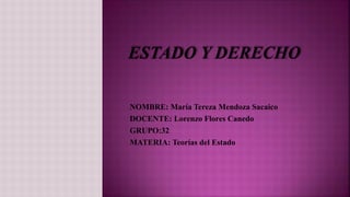 NOMBRE: María Tereza Mendoza Sacaico
DOCENTE: Lorenzo Flores Canedo
GRUPO:32
MATERIA: Teorías del Estado
 