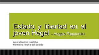 Estado y libertad en el
joven Hegel – Angelo Papacchini
Alex Mauricio Castaño
Monitoría Teoría del Estado
 