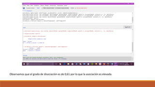Observamos que el grado de disociación es de 0,61 por lo que la asociación es elevada.
 