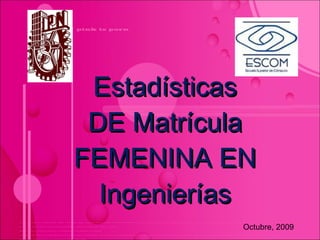 Estadísticas DE Matrícula FEMENINA EN Ingenierías Octubre, 2009 