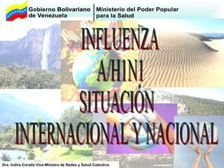 INFLUENZA A/H1N1 SITUACIÓN  INTERNACIONAL Y NACIONAL Dra. Indira Corado Vice-Ministra de Redes y Salud Colectiva. 