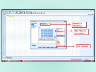 FDA Y FDA no
acumulada
EXPRESIÓN
NUMÉRICA
CDF. NORMAL
 