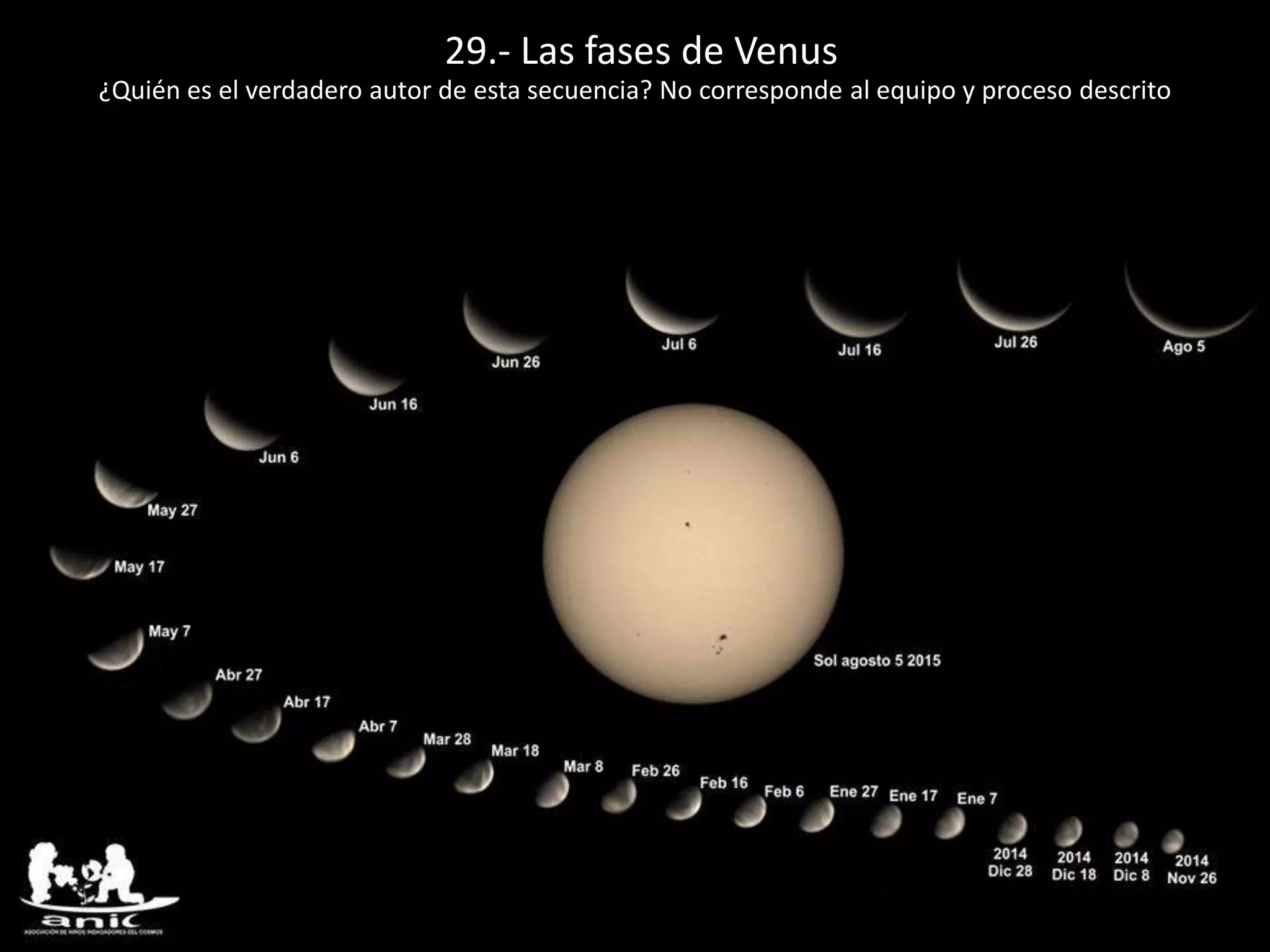 29.- Las fases de Venus
¿Quién es el verdadero autor de esta secuencia? No corresponde al equipo y proceso descrito
 