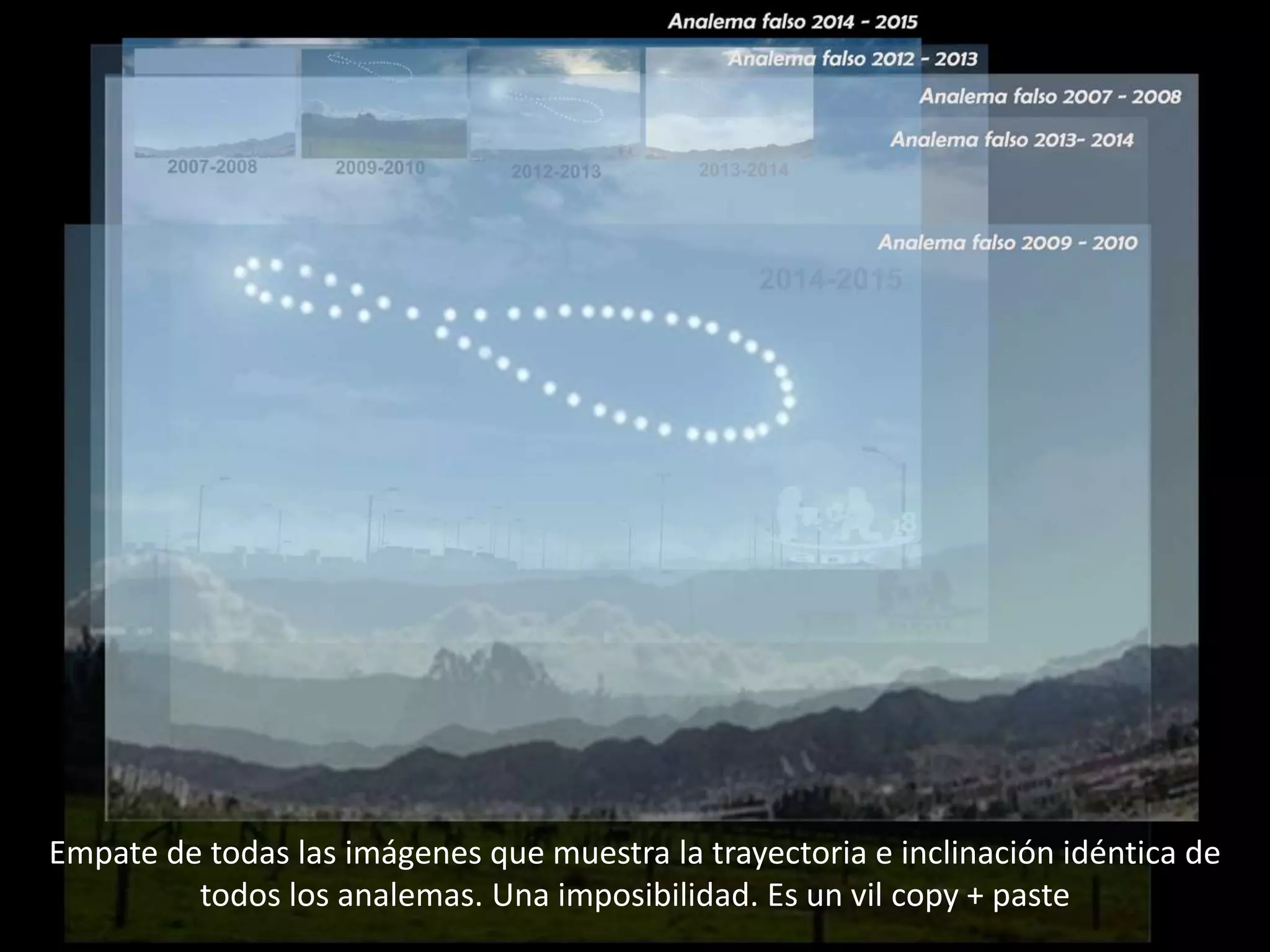 10.- Montaje “Analema”
Empate de todas las imágenes que muestra la trayectoria e inclinación idéntica de
todos los analemas. Una imposibilidad. Es un vil copy + paste
 