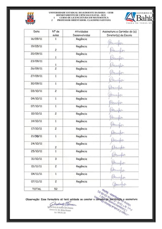 UNIVERSIDADE ESTADUAL DO SUDOESTE DA BAHIA – UESB
DEPARTAMENTO DE CIÊNCIAS EXATAS – DCE
1 CURSO DE LICENCIATURA EM MATEMÁTICA
2 PROFESSOR ORIENTADOR: CLAUDINEI SANTANA
 