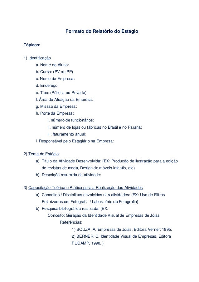 Formato de um relatorio Formato de um relatorio