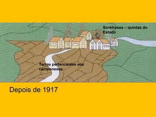 Sovkhoses – quintas do
Estado

Terras pertencentes aos
camponeses

Depois de 1917

 