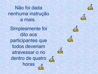 Não foi dada nenhuma instrução a mais.  Simplesmente foi dito aos participantes que todos deveriam atravessar o rio dentro de quatro horas 