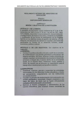 DOCUMENTO QUE REGULA LAS FALTAS ADMINISTRATIVAS Y DOCENTES
 