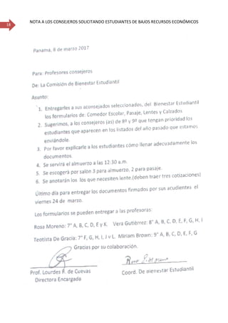 18
NOTA A LOS CONSEJEROS SOLICITANDO ESTUDIANTES DE BAJOS RECURSOS ECONÓMICOS
 