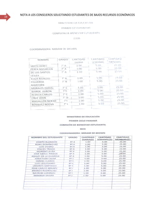 19
NOTA A LOS CONSEJEROS SOLICITANDO ESTUDIANTES DE BAJOS RECURSOS ECONÓMICOS
 