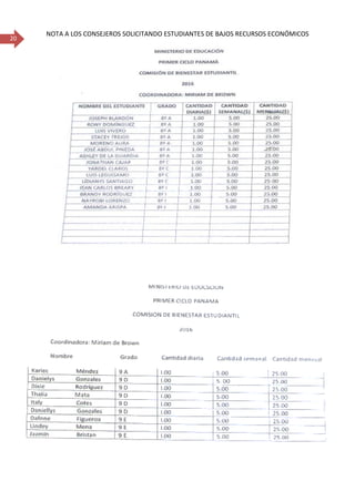 20
NOTA A LOS CONSEJEROS SOLICITANDO ESTUDIANTES DE BAJOS RECURSOS ECONÓMICOS
 