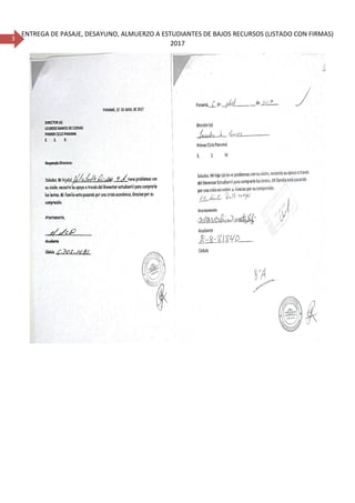 3
ENTREGA DE PASAJE, DESAYUNO, ALMUERZO A ESTUDIANTES DE BAJOS RECURSOS (LISTADO CON FIRMAS)
2017
 