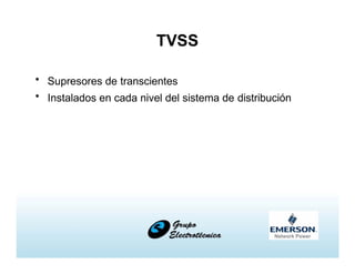 TVSS
• Supresores de transcientes
• Instalados en cada nivel del sistema de distribución
 
