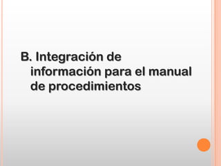 B. Integración de
información para el manual
de procedimientos
 