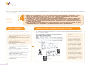 ¿Cómo se evidencia el estándar de aprendizaje?

DOMINIO:
Construcción
histórica de
la sociedad

NIVEL

Al final de cada nivel de progresión se pueden evidenciar los logros de aprendizaje alcanzados por el estudiantado a través del desempeño mostrado en el desarrollo de
diversas actividades.
• Identifica, analiza y contrasta enfoques y puntos de vista sobre hechos o procesos históricos planteados en diversas fuentes9, y formula
preguntas para comprenderlos y explicarlos. Expresa opiniones propias y conclusiones sobre acontecimientos o procesos históricos
analizados, a través de diversas formas de expresión oral10 o de la producción de textos escritos11.
• Contextualiza y explica procesos o hechos históricos considerando la intervención de distintos factores12 y elementos13. Diferencia hecho
de proceso histórico y establece nexos entre ellos. Identifica y contrasta hechos o procesos históricos que han sido analizados desde
perspectivas diacrónicas, sincrónicas y anacrónicas. Identifica elementos14 de la identidad cultural y argumenta acerca de su conformación
en diferentes momentos de la historia.
• Difunde y favorece la preservación de manifestaciones culturales; identifica aquellas que son patrimonio tangible e intangible, y las relaciona
con la diversidad cultural del país como elementos de una identidad latinoamericana, producto de su legado histórico.

EJEMPLOS DE DESEMPEÑO
Los estudiantes que han logrado este nivel muestran, entre otros, los siguientes desempeños:
•	 Reconoce diversos enfoques sobre un determinado proceso histórico.
•	 Extrae información de fuentes históricas primarias
o secundarias.
•	 Identifica un proceso histórico, sus etapas y los
hechos que lo conforman.
•	 Emite conclusiones luego de comparar
hechos históricos.
•	 Comprende que un proceso histórico tiene
una evolución (inicio-auge-decadencia-fin)
y las caracteriza.
•	 Enuncia preguntas, comentarios, conclusiones
sobre lo que ha aprendido.
•	 Explica perspectivas, temas y procesos históricos
a partir del análisis diacrónico y sincrónico de
diversas fuentes de información.
•	 Identifica elementos de la identidad cultural.
•	 Explica y ejemplifica la influencia de un hecho
o proceso histórico en la construcción de la
identidad nacional.

36

EJEMPLO DE ACTIVIDAD QUE DESARROLLA EL ESTUDIANTE EN EL NIVEL:

Se ha propuesto que el estudiante analice una línea de tiempo y textos escogidos sobre la Guerra
Fría y la Guerra de Vietnam.
Comentario:
El estudiante al analizar la línea de
tiempo y leer los textos propuestos
(fuentes secundarias) ha extraído
información para proponer diálogos
con diferentes enfoques sobre un
mismo hecho histórico lo cual significa que comprende esta categoría
histórica, implicando que concluye
sobre lo que ha leído; ha reconocido
el nombre del proceso histórico al
analizar sus etapas y los hechos
históricos que las conforman,
comprendiendo, la diferencia entre
proceso y hecho histórico; todo este
proceso de significa que el estudiante ha realizado un análisis sincrónico
y diacrónico de los hechos de cada
etapa la contrastarlos.

 