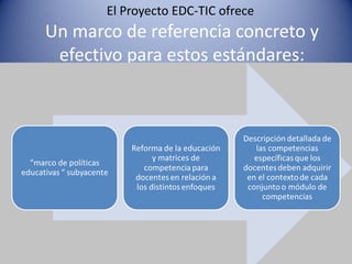 El Proyecto EDC-TIC ofrece
Un marco de referencia concreto y
 efectivo para estos estándares:
 