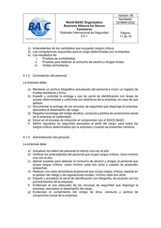 ESTANDAR INTERNACIONAL DE SEGURIDAD BASC 6.0.1. | PDF