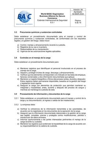 ESTANDAR INTERNACIONAL DE SEGURIDAD BASC 6.0.1. | PDF
