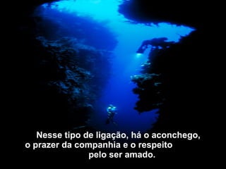 Nesse tipo de ligação,   há o aconchego, o prazer da companhia e o respeito   pelo ser amado.   