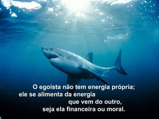 O egoísta não tem energia própria;
ele se alimenta da energia
que vem do outro,
seja ela financeira ou moral.
 