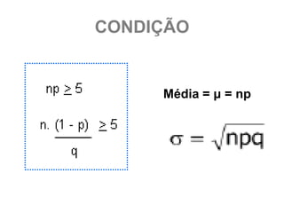 CONDIÇÃO


     Média = μ = np
 