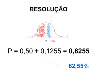 RESOLUÇÃO




P = 0,50 + 0,1255 = 0,6255

                   62,55%
 