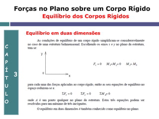 C
A
P
Í
T
U
L
O
3
Forças no Plano sobre um Corpo Rígido
Equilíbrio em duas dimensões
Equilíbrio dos Corpos Rígidos
 