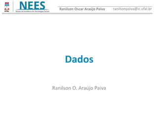Dados
Ranilson O. Araújo Paiva
Ranilson Oscar Araújo Paiva ranilsonpaiva@ic.ufal.br
 