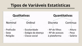 Tipos de Variáveis Estatísticas
 