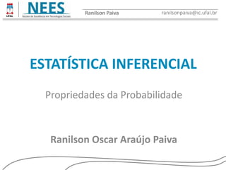 Ranilson Oscar Araújo Paiva
Ranilson Paiva ranilsonpaiva@ic.ufal.br
Propriedades da Probabilidade
ESTATÍSTICA INFERENCIAL
 