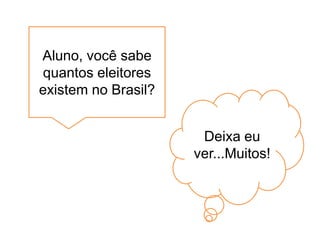 Aluno, você sabe
quantos eleitores
existem no Brasil?


                      Deixa eu
                     ver...Muitos!
 