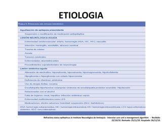 ETIOLOGIA
Refractory status epilepticus in Instituto Neurológico de Antioquia - intensive care unit a management algorithm - Recibido:
22/10/10. Revisado: 25/11/10. Aceptado: 26/11/10.
 