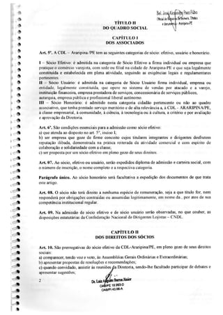 Estatuto da CDL de Araripina Pernambuco