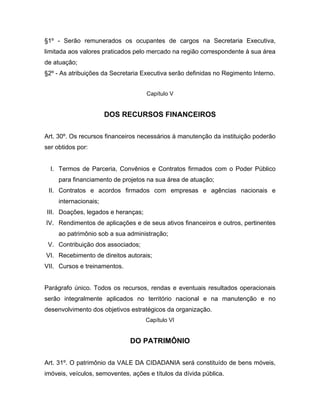 Estatuto da ONG Vale da Cidadania