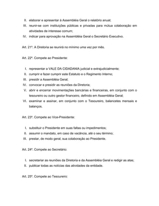 Estatuto da ONG Vale da Cidadania