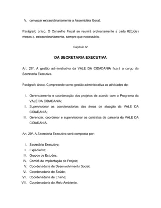 Estatuto da ONG Vale da Cidadania