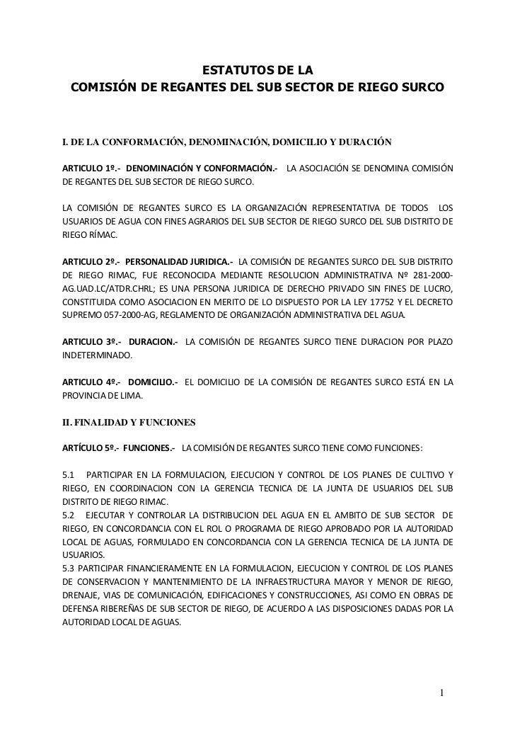 Estatuto Comisió de Regantes Surco