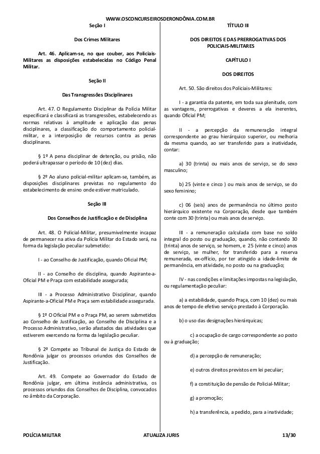 ESTATUTO DA POLÍCIA MILITAR DE RONDÔNIA