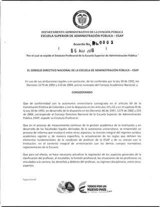 Estatuto Profesoral ESAP - Acuerdo 0003 de Agosto 6 de 2018