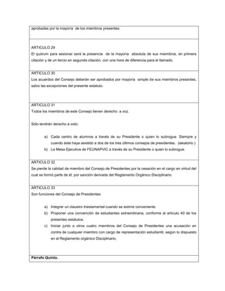 ESTATUTOS FEUNAPVIC (Provisorios y sujetos a evaluación) 2011